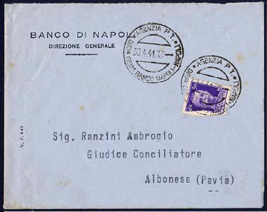 Busta inviat dall'Agenzia postale della Direzione  banco di Napoli