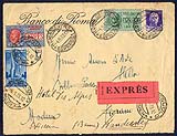 Lettera  con francobollo espresso   riaffrancata per l'estero per la rispedizione