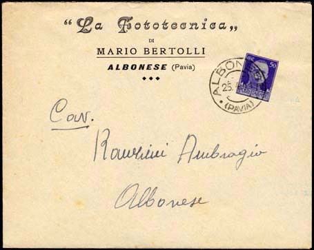 busta corrispondenza con ritaglio di biglietto postale