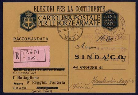 luogotenenza cartolina postale in franchigia sovrastampata costituente