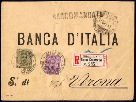 Umberto  I° busta raccomandata  unione cooperativa