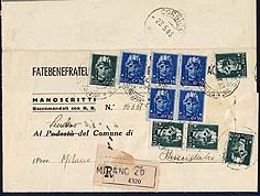21 Maggio 1945  Piego ospedaliero raccomandato affrancato con i primi francobolli postbellici di Novara 