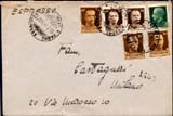 1944 - Busta  affrancata con  ritagli   di cartolina postale 