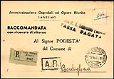 1944 - Cartolina raccomandata tassa pagata contanti