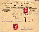 1945 - Busta con affrancatura  carente tassata  con francobolli 