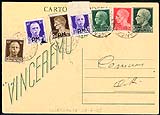 Cartolina postale regno come supporto affrancata con valori imperiali come ricevuta di ritorno